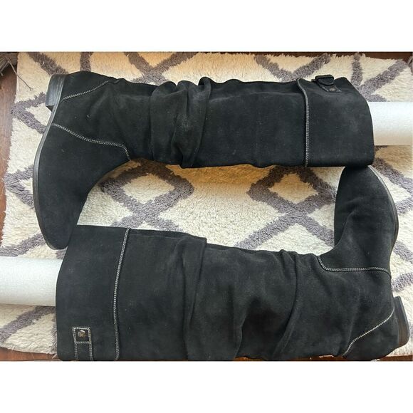 Johnston & Murphy black suede slouchy knee-high boots 7M pull-on casual - Picture 3 of 6